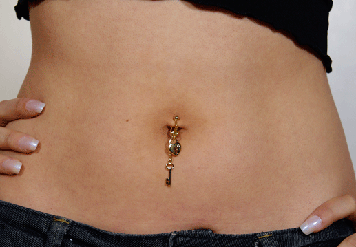 Clip Nombril plaqu&eacute; or coeur cadena et sa clef